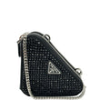 PRADA Triangle Double Pouch Crystal Embellished Satin Crossbody Bag Black