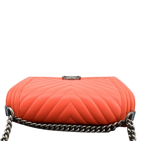 CHANEL Medium Boy Flap Chevron Quilted Calfskin Shoulder Bag Red