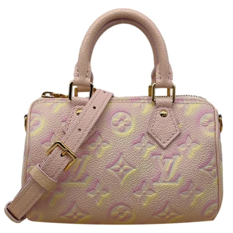 LOUIS VUITTON Nano Speedy Summer Stardust Monogram Embossed Leather Shoulder Bag Pink