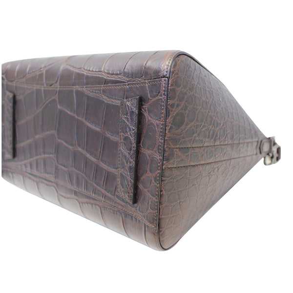 GIVENCHY Antigona Medium Croc Embossed Leather Satchel Shoulder Bag Brown
