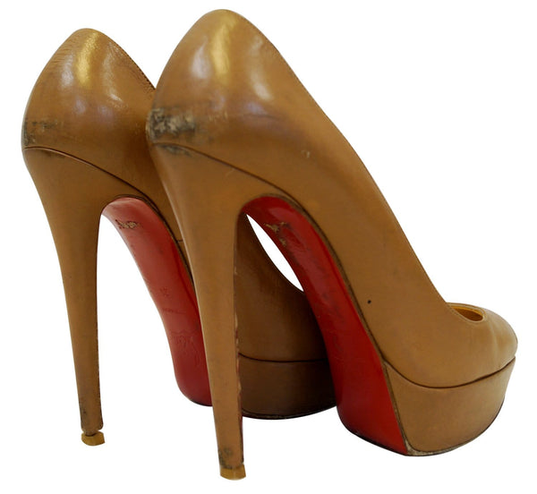 Christian Louboutin Bianca 140 Platform Leather Camel Pumps