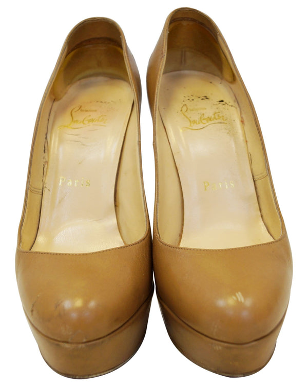 Christian Louboutin Bianca 140 Platform Leather Camel Pumps