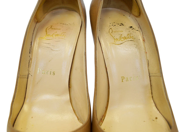 Christian Louboutin Bianca 140 Platform Leather Camel Pumps