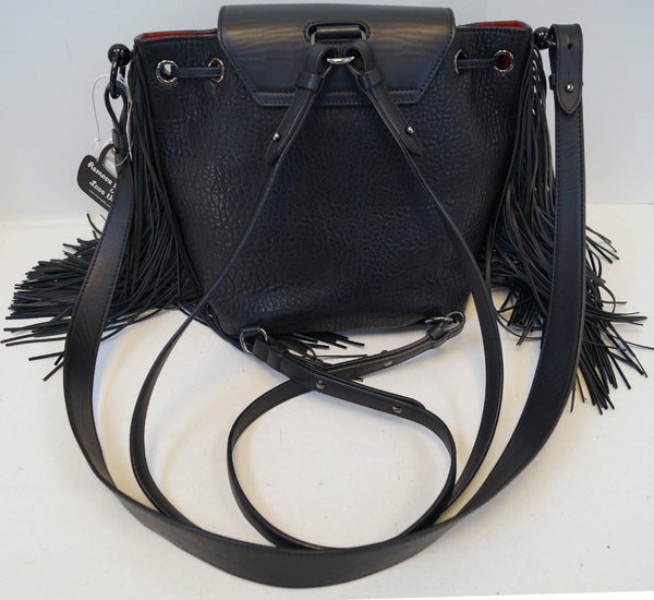 CHRISTIAN LOUBOUTIN Black Pebbled Leather Fringe Lucky L Backpack - Final Call