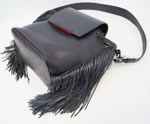 CHRISTIAN LOUBOUTIN Black Pebbled Leather Fringe Lucky L Backpack - Final Call