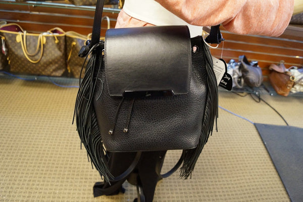 CHRISTIAN LOUBOUTIN Black Pebbled Leather Fringe Lucky L Backpack - Final Call