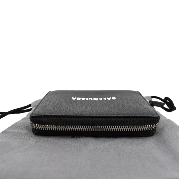BALENCIAGA Classic Zip Around Leather Card Case Wallet Black