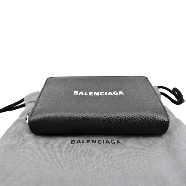 BALENCIAGA Classic Zip Around Leather Card Case Wallet Black