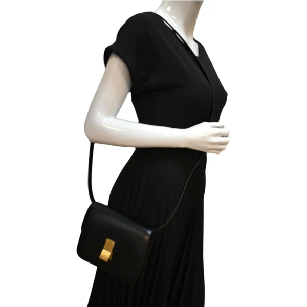 Celine Classic Box Calfskin Leather Crossbody Bag Black - Full View