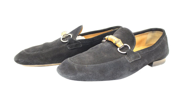 Gucci Bamboo Horsebit Black Suede Loafers 368435 Size 7