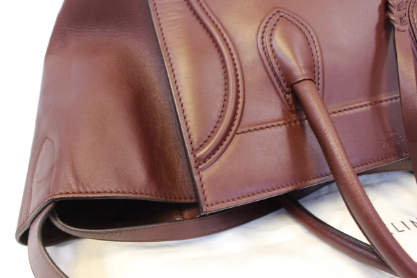 CELINE Burgundy Leather Medium Phantom Luggage Tote Bag