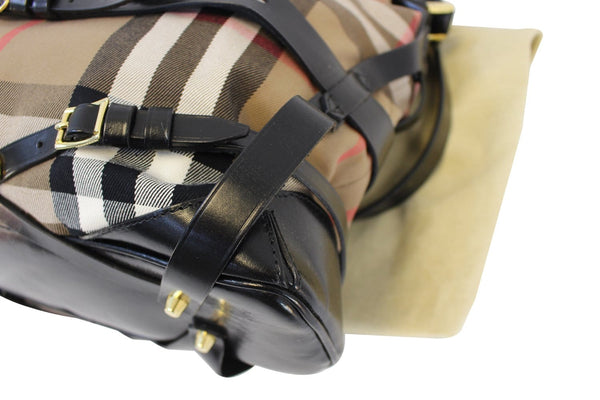 BURBERRY Nova Check Black Canvas Bridle Hobo Bag - corner view