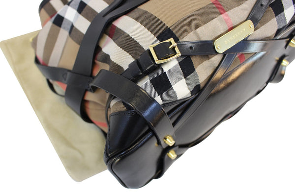 BURBERRY Nova Check Black Canvas Bridle Hobo Bag - handles