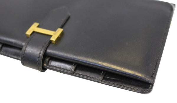 HERMES Bearn Epsom Leather Black Long Bifold Wallet